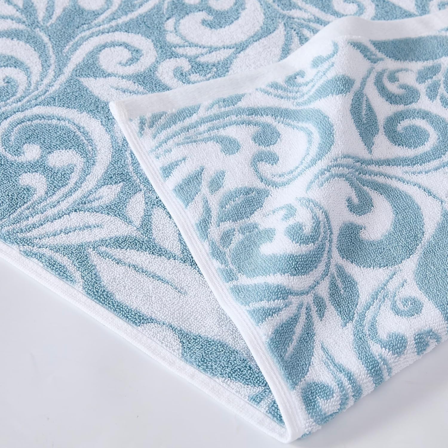 Modern Threads Trefoil Filigree 6-Piece 100% Cotton Towel Set – Reversible Yarn Dyed Jacquard – Includes 2 Bath Towels, 2 Hand Towels, 2 Washcloths – Absorbent, Quick Dry, Soft & Durable – Sky Blue - Image 2