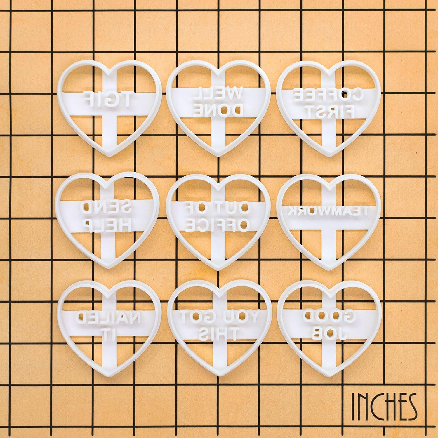 BAKERLOGY Set of 9 Office Coworker Conversation Heart Cookie Cutters – Teamwork, Motivation & Office Humor Baking Set for Events