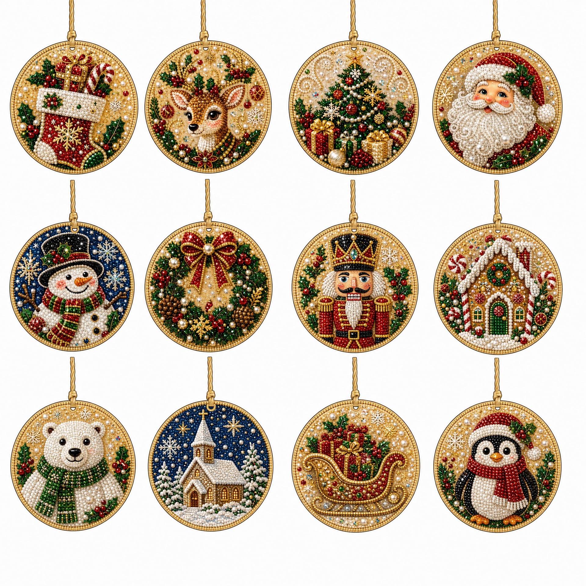 DualBlades 12pcs Diamond Art Christmas Ornaments, DIY Pearl Diamond Art Kits for Adults Hanging Pendant Style Pearl Art Kits for Adults Christmas Decor Craft (Style S)