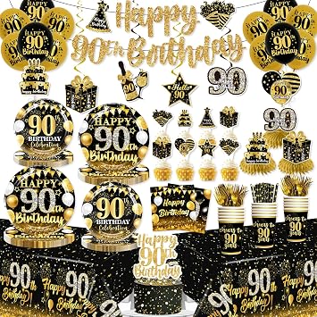 205Pcs Yingoto 90th Birthday Decorations for Men Tableware Set, Serves 25
