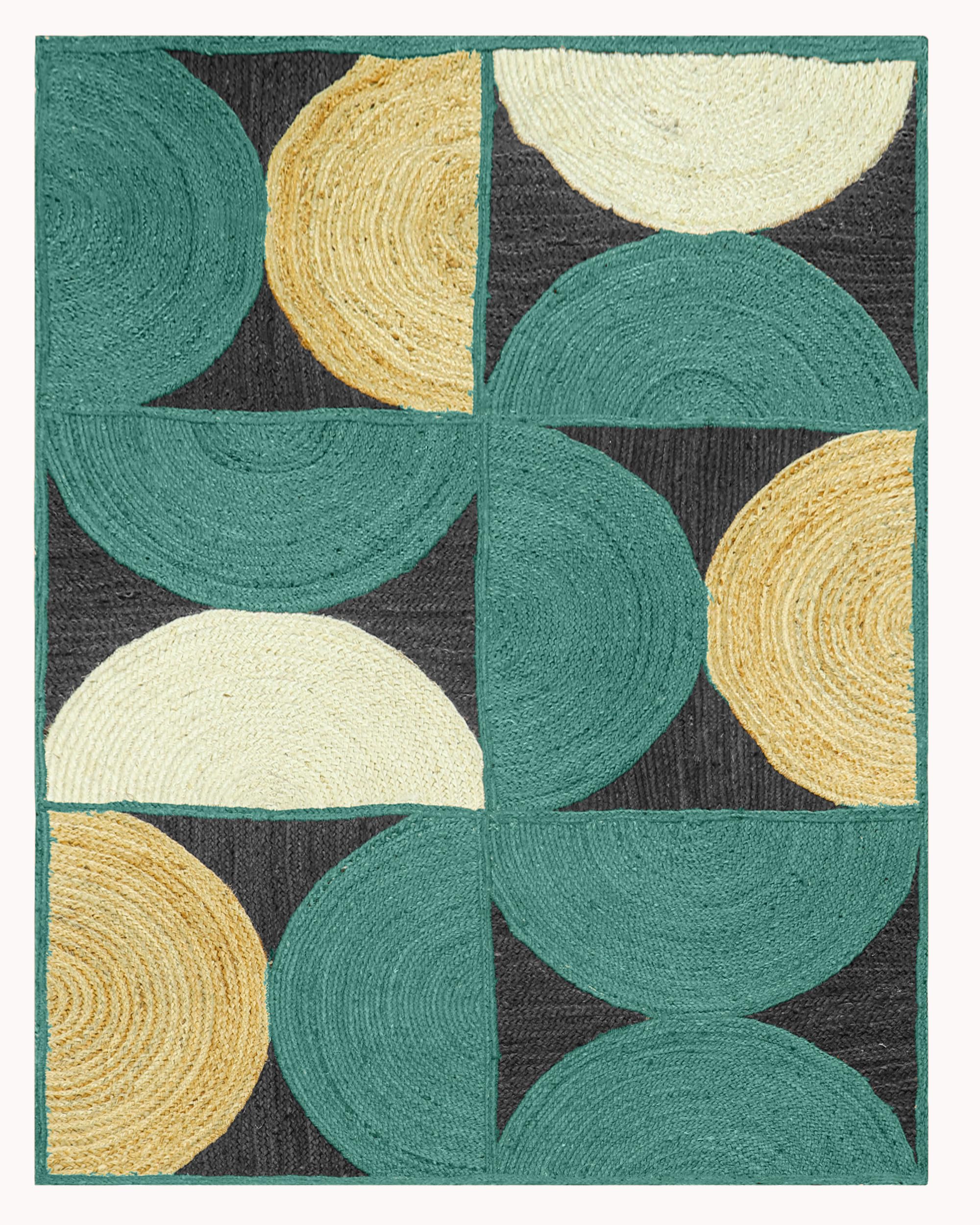 Tapis Kilim fait main en jute tressée noir et multicolore de qualité