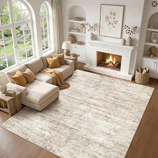 8x11 Area Rugs Living Room: Washable Non Slip Soft Abstract Beige Rugs for Bedroom Dining Deor, Low Pile Stain Resistant Indoor Carpet for Farmhouse Nursery Office Kid & Pet Friendly
