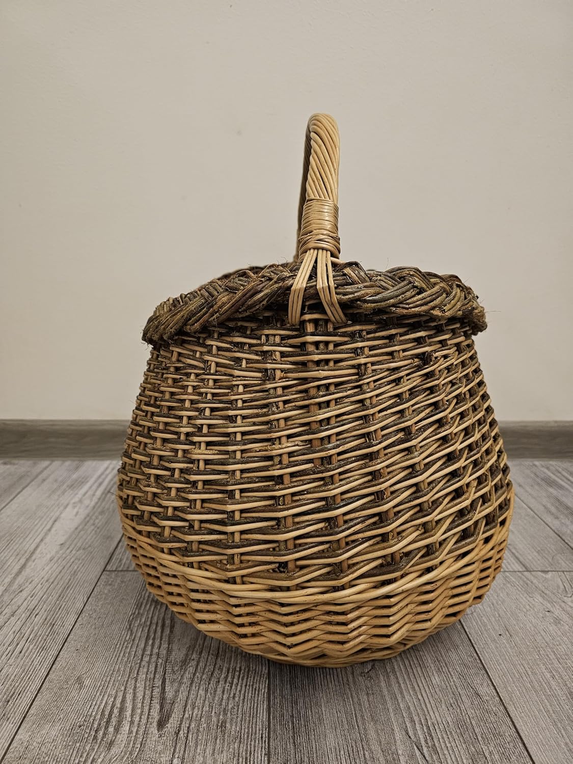 Handwoven Wicker Foraging Basket with Braided Rim – Rustic Willow Harvest and Garden Basket for Fruits, Veggies and Outdoor Use