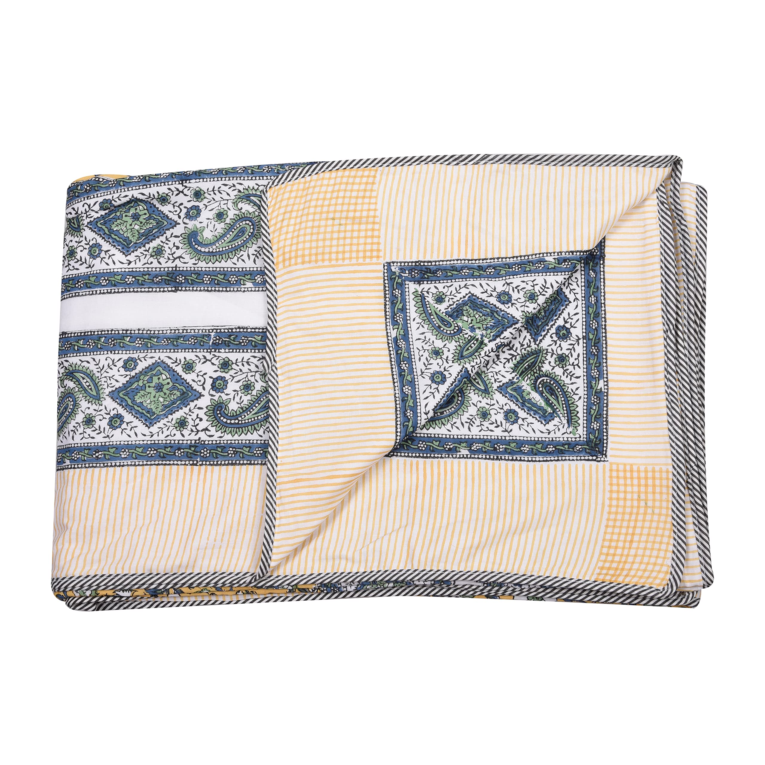 Amazon.com: Jaipur Dohar Reversible 100% Cotton Single Lightweight Blanket,  Indian Blanket, AC Blanket Throw, 60x90''' (Green Blue Yellow Floral) :  Home u0026 Kitchen