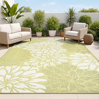 JONATHAN Y Floral Textured Weave Indoor Outdoor Area Rug 8X10 Green/Cream, Zinnia Modern for Backyard, Patio, Porch, Easy-Cleaning, High Traffic, Pet-Friendly, Non-Shedding (SMB110H-8)