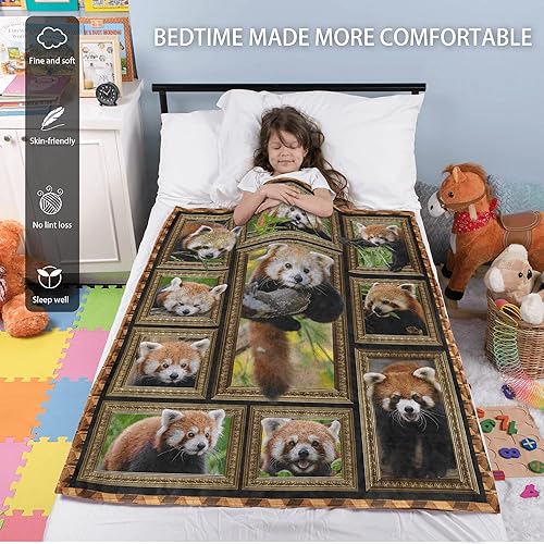 Miniatura 2 de Manta de panda rojo para niñas y niños, manta de felpa suave y sedosa para sofá cama, linda manta pequeña y acogedora de forro polar cálido para