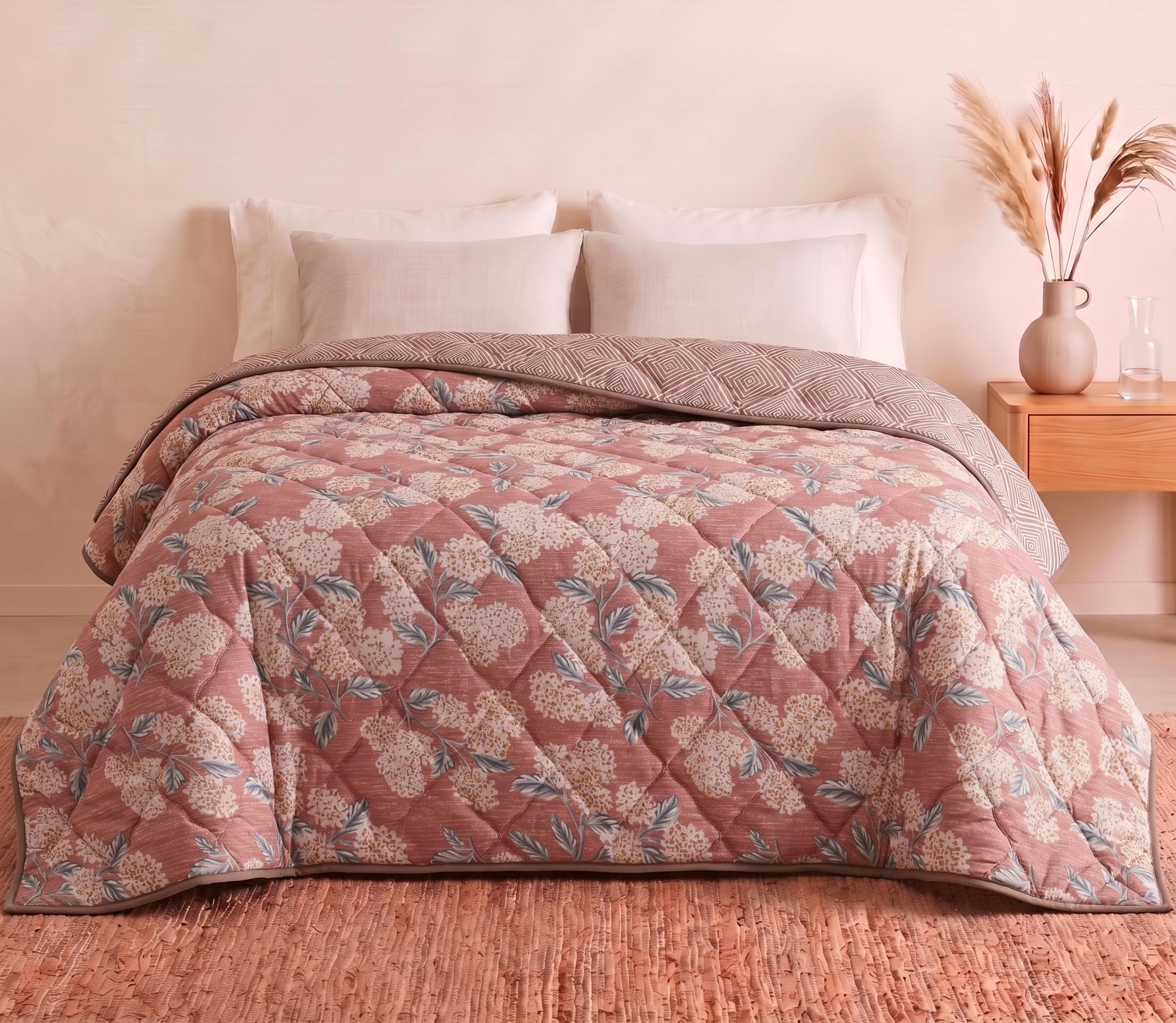 RVS DECOR Blush Floral Reversible Double Bed Quilt (70 x 88 Inches) | Lightweight Microfiber AC Comforter | Soft Quilted Blanket for All Seasons | Double-Sided Printed Comforter for Bedroom-image-14