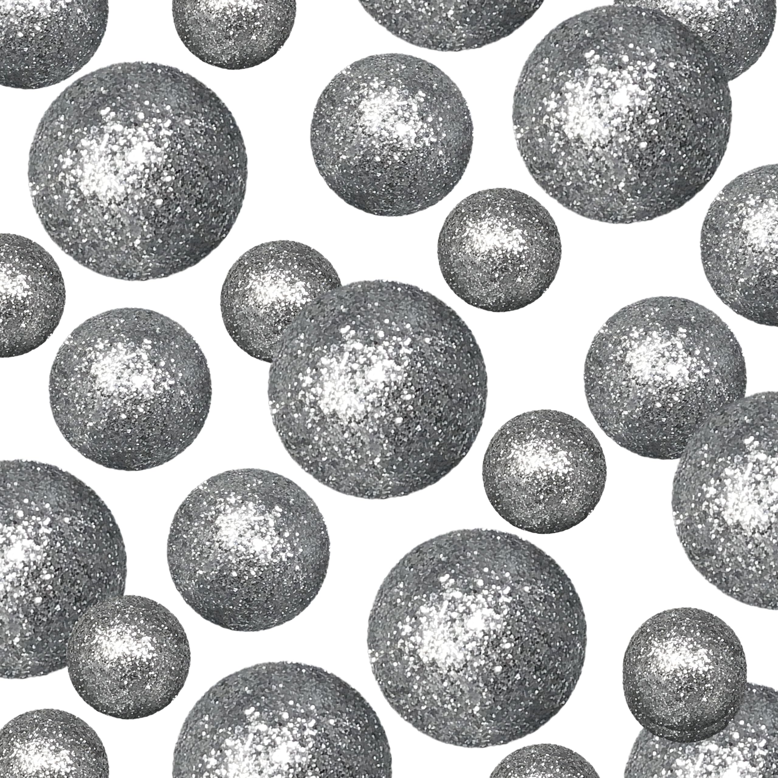 BANBERRY DESIGNS Silver Glitter Foam Balls - About 625 Piece Set of Glittered Vase Filler - Table Scatter Decorations - Silver Party Decorations -