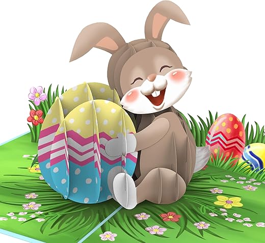 Liif Easter Bunny With Eggs 3D Greeting Pop Up Easter Card, Happy Easter Card For Kids, Son, Daughter, Boy, Girl, Grandson, Granddaughter – Cute,…