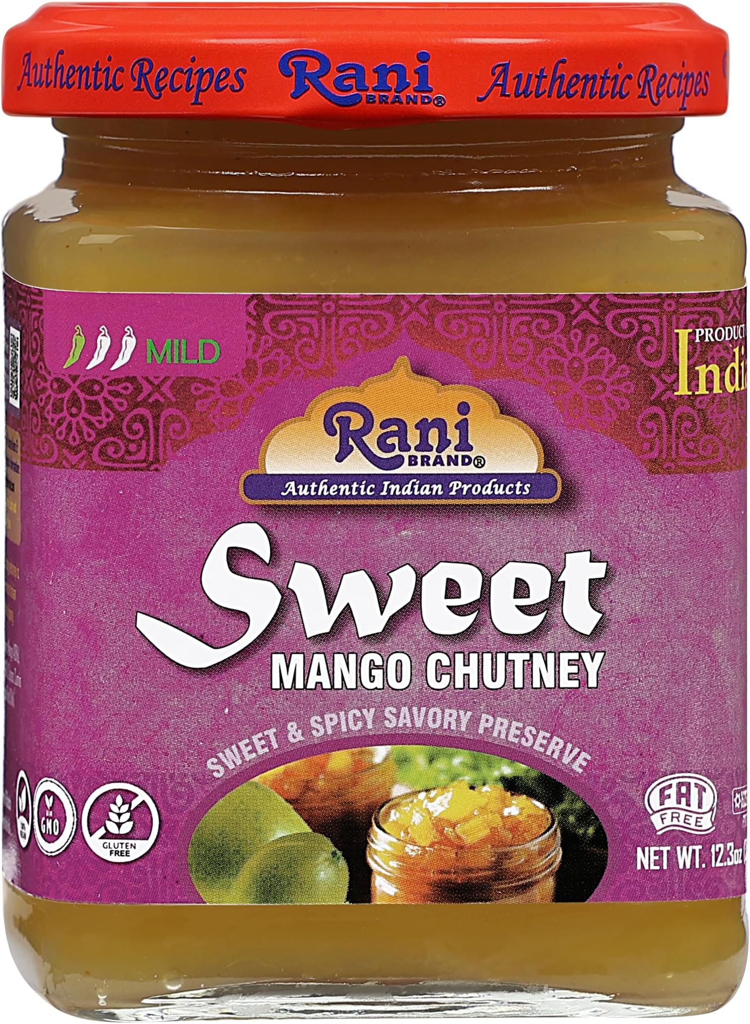 Rani Sweet Mango Chutney (Indian Preserve) 12.3oz (350g) Glass Jar, Ready to eat, Vegan ~ Gluten Free, All Natural, NON-GMO