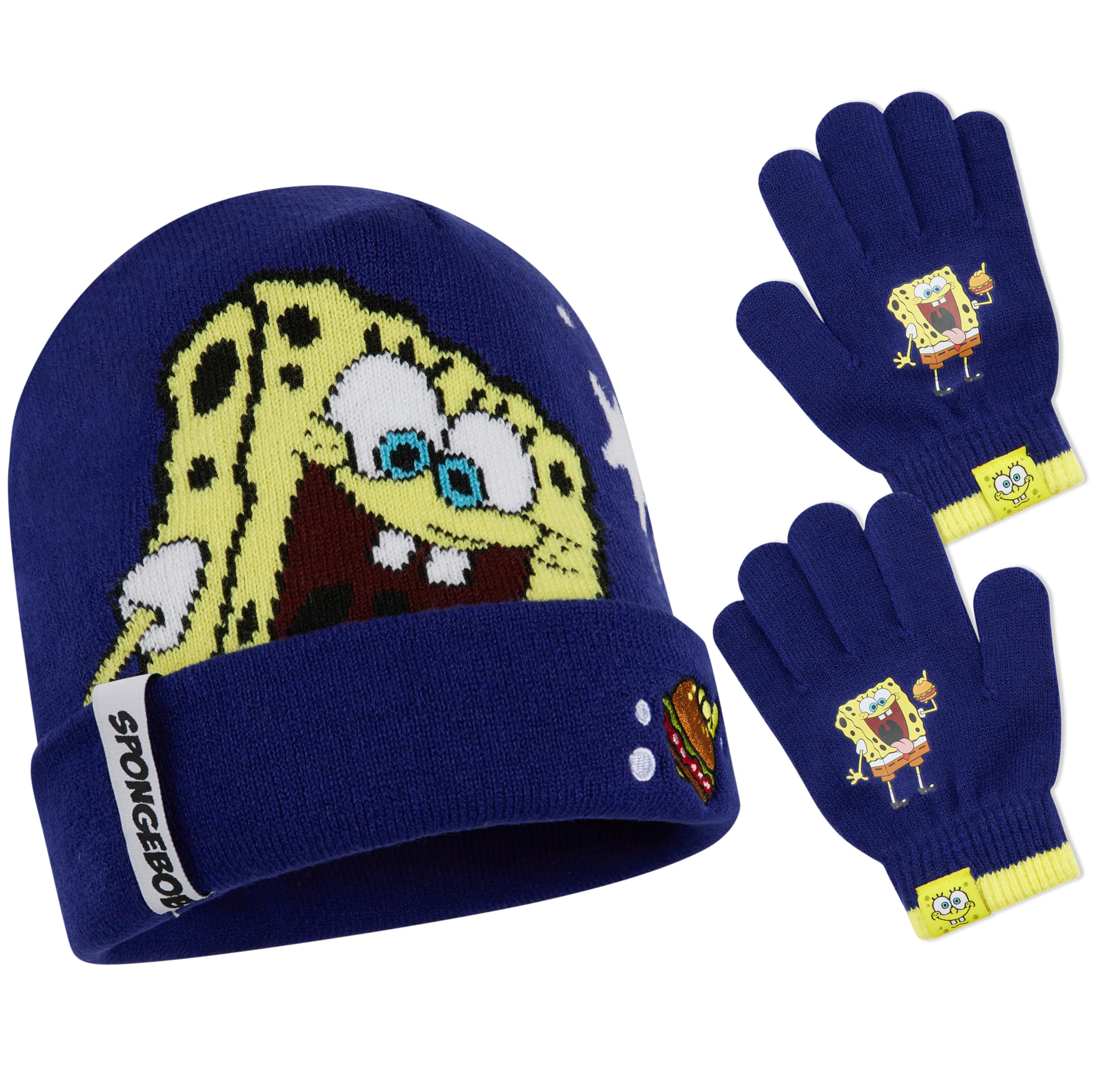 SPONGEBOB SQUAREPANTS Conjunto de Gorro y Guantes para Niños - Regalo Niño