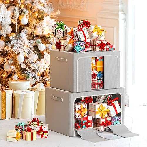 Miniatura 9 de Contenedores de almacenamiento de ropa con marco de metal, caja de almacenamiento plegable, organizadores de ropa, contenedores de almacenamiento