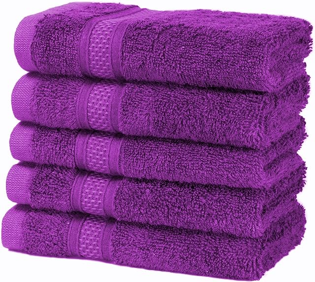 A & B TRADERS Pack of 12 Egyptian Cotton 600 GSM Fingertip Towels Flannels Facecloth Set Multi-purpose Sports Workout 30 x 30cm Highly Absorbent Towels (Aubergine/Purple)