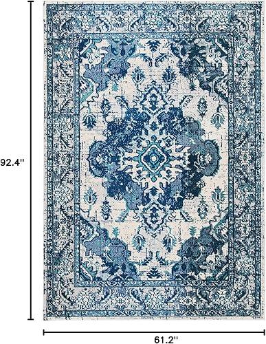 Miniatura 421 de Safavieh Tapete de área grande, colección Monaco, 11 pies x 15 pies, azul marino y celeste, diseño desgastado de medallón, no desprende pelusa