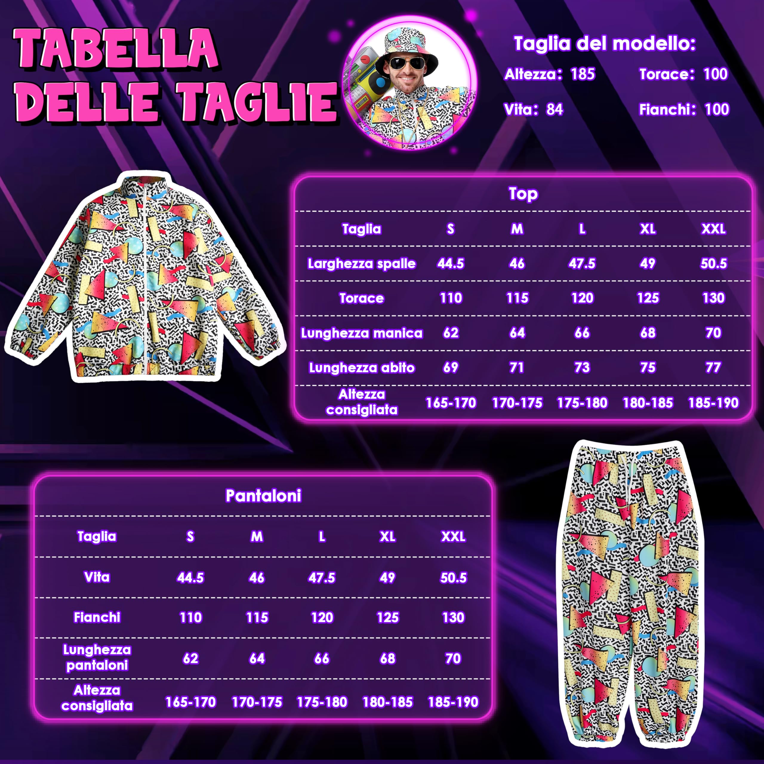 MOMOSTAR Estilo Años 80-90 Hip-Hop Blanco Ropa Deportiva para Hombres y Mujeres Adecuada para Reuniones Festivas y Vestimenta Laboral Cotidiana Incluye Accesorios Festivos