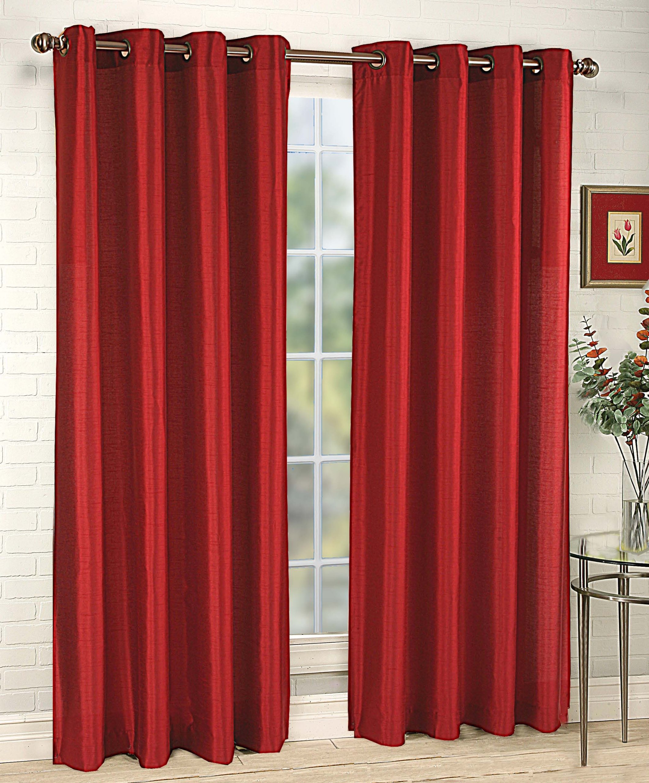 Faux Silk Red Curtains Curtains & Drapes