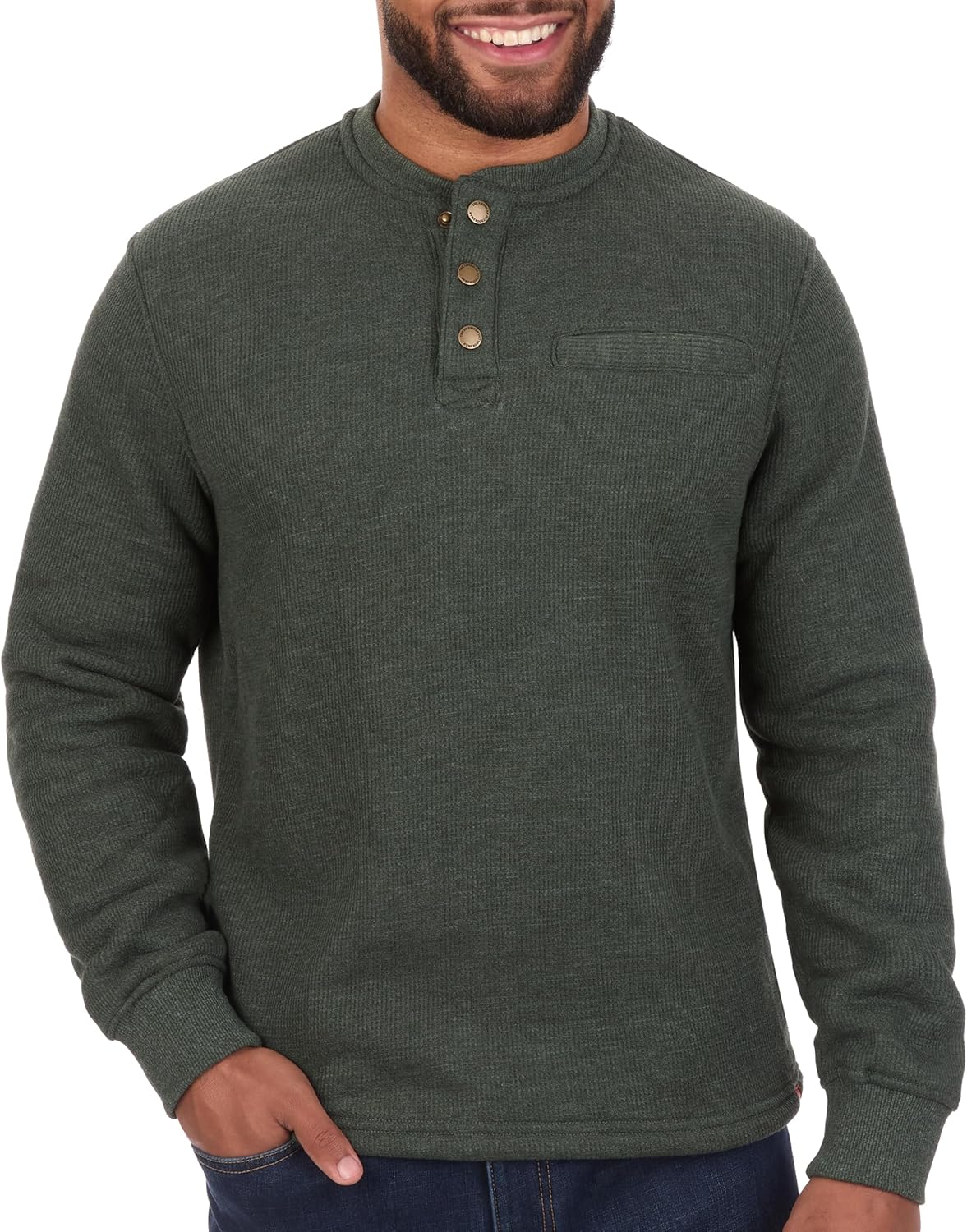 The American Outdoorsman Sherpa Lined Waffle Henley for Men – Thermal Long Sleeve Shirt Bonded Sherpa Lining For Outdoors