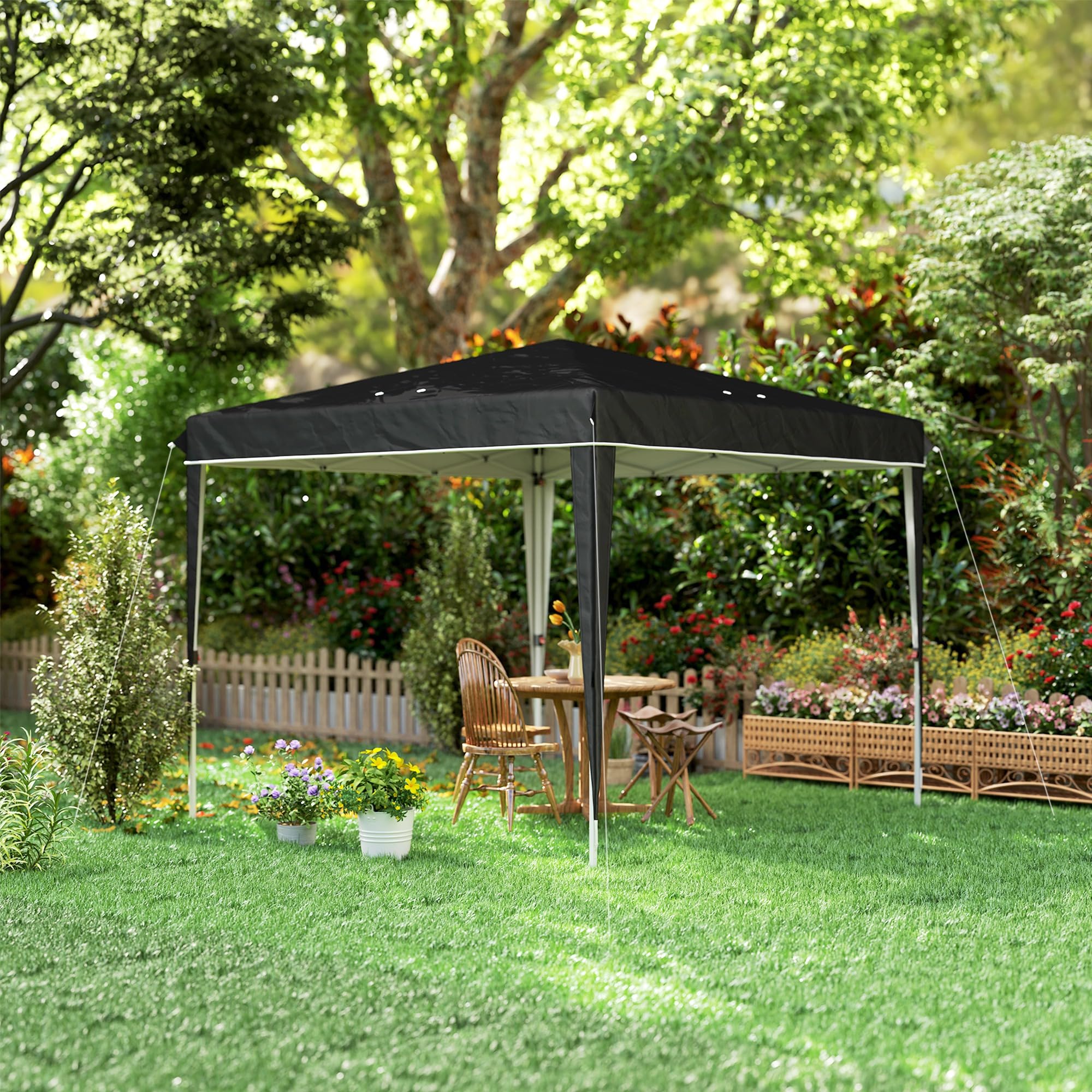 Outsunny Gazebo 3x3 m Pieghevole Pop Up Regolabile da Esterno Nero | Fori di Drenaggio, Metallo e Tessuto Oxford, Sacca di Trasporto, UV50+, per Giardino Feste Campeggio