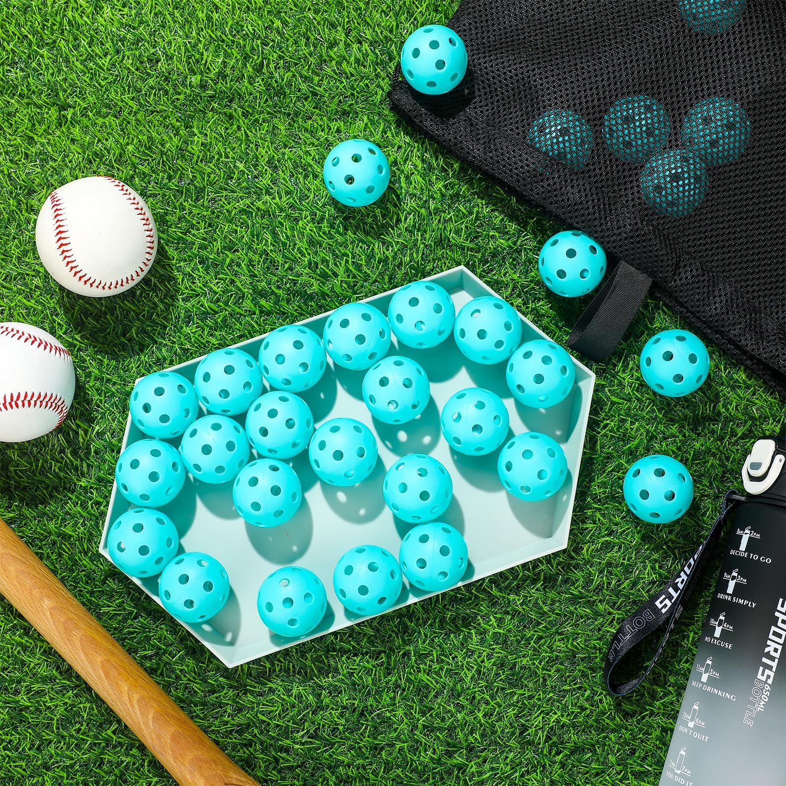 Lunmon 36 Stück Übungsgolfbälle, Baseball, 4,1 cm, kleine Trainingsbälle, Kunststoff, hohle Softbälle mit Kordelzug, für Schlagtraining, Innen- und Außenbereich