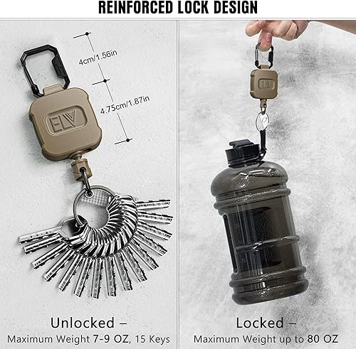 Miniatura 3 de ELV 2 Pack Heavy Duty Retractable Keychain with Lock & Carabiner, ID Badge Holder Clip, Badge Reel