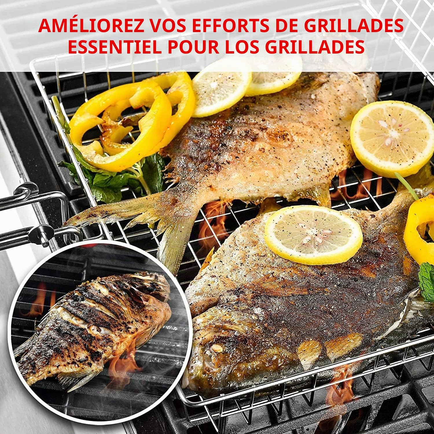 Panier Grille pour Barbecue, Panier à Rôtir à Poisson, Portable, Pliable avec Poignée, Accessoires de Barbecue, Grille de Barbecue Portable pour Poisson Légumes Steak de Crevettes(32 x 22,5 x 4 cm)