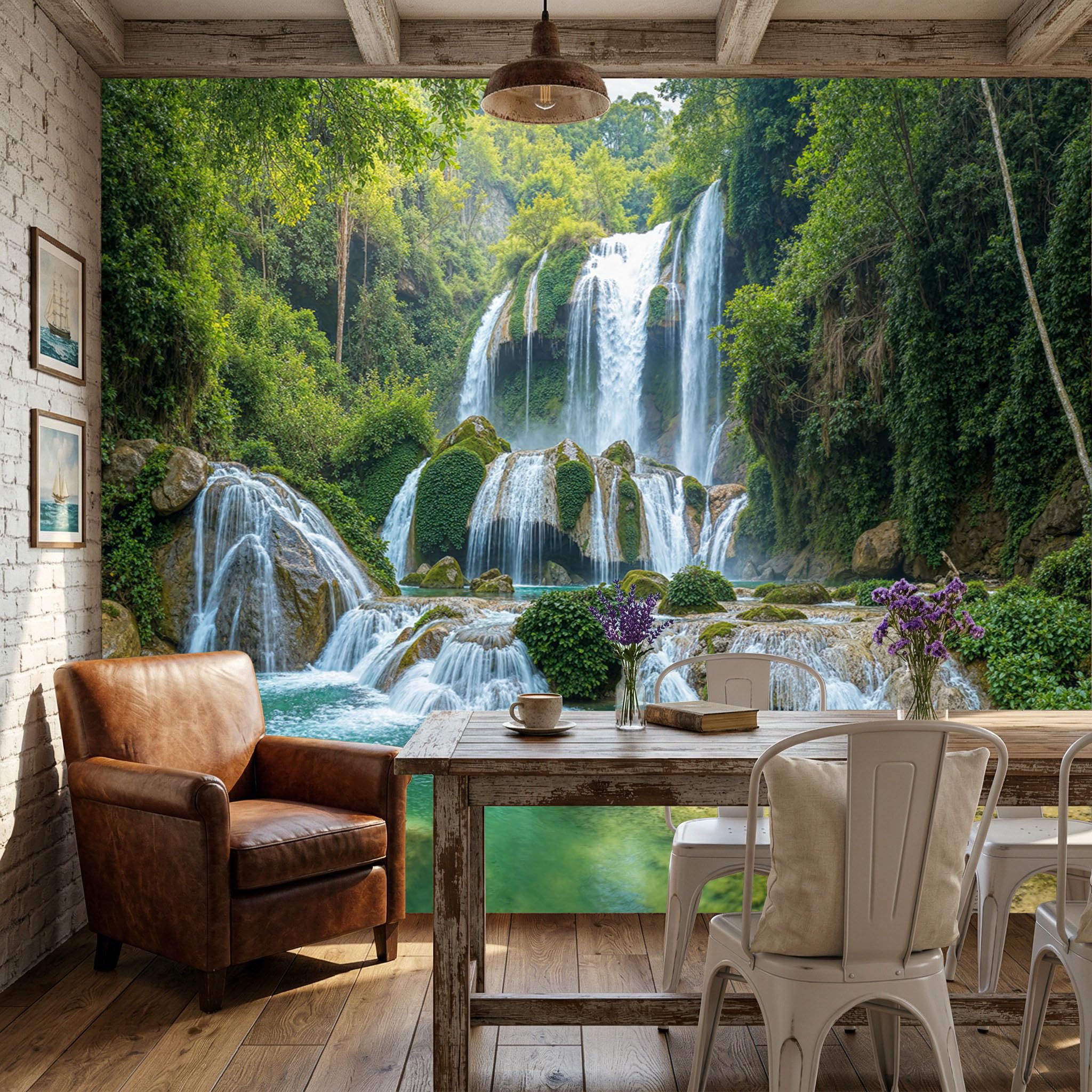 Papier peint forêt tropicale panoramique pour illuminer et agrandir un salon manque de lumière