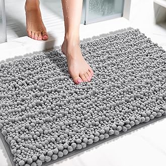 Large Bathroom Rugs Non Slip Washable 36x24 Inch - Ultra Soft Absorbent Chenille Bath Mat, Quick Dry Shaggy Floor Carpet for Tub Shower, Gray Home Decor Accessories