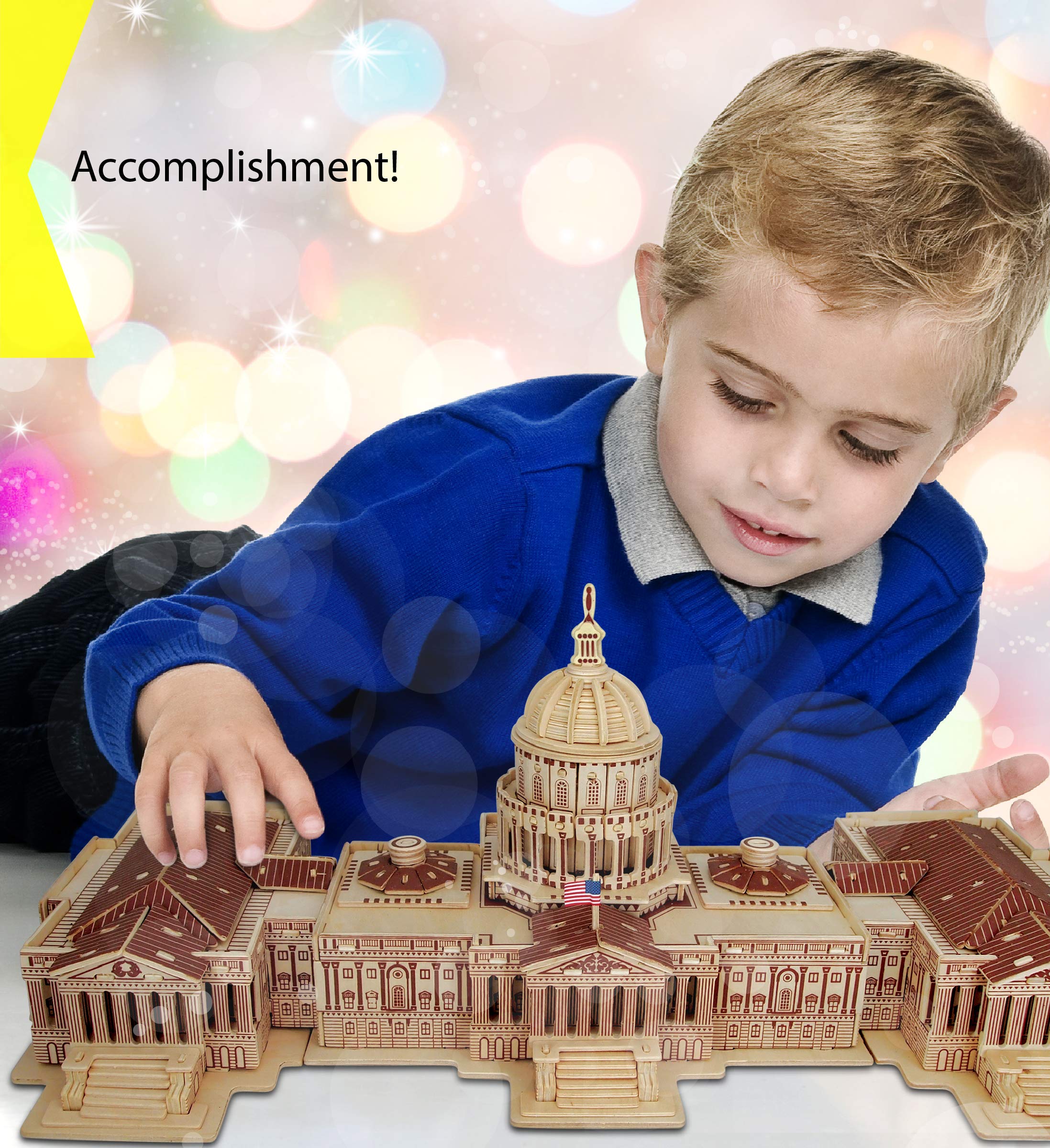 Puzzled Bundle of Famous Sites: Washington Monument, The White House & US Capitol Wooden 3D Puzzles Construction Kits, Educational DIY Landmarks Assemble Models Unfinished Wood Craft Hobby - 3 Pack - Image 6