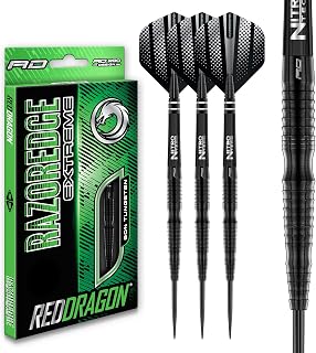 RED DRAGON Razor Edge Extreme Darts: 90% Tungsten Professional Set with Nitrotech Stems & Hardcore Flights - 24g Steel Tip
