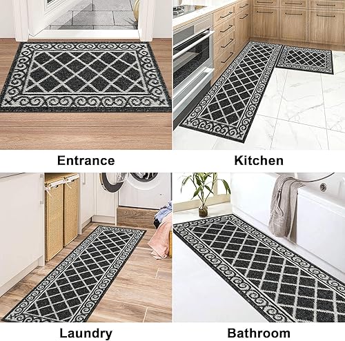 Miniatura 6 de HEBE Juego de 2 alfombras de cocina con corredor, antideslizantes, alfombras de cocina y tapetes lavables, juego de alfombras de cocina para piso,
