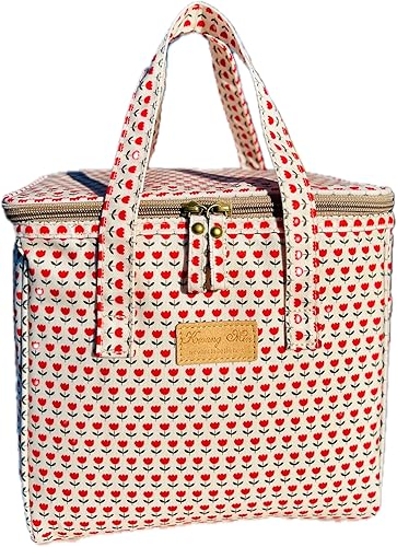 Miniatura 8 de Lonchera con aislamiento floral para mujer, lonchera reutilizable, hielera grande para oficina, picnic al aire libre, tela impermeable de alta