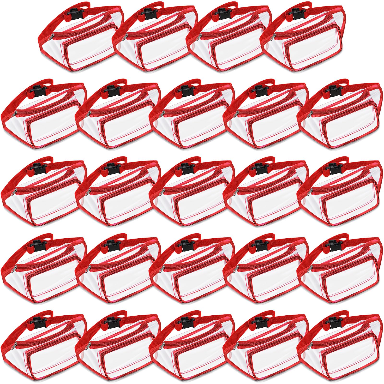 Reginary 24 Pcs Fanny Clear Packs for Women Men Waist Pack Stadium Approved Transparent Waterproof Purse Adjustable Belt Bag(Wine Red)