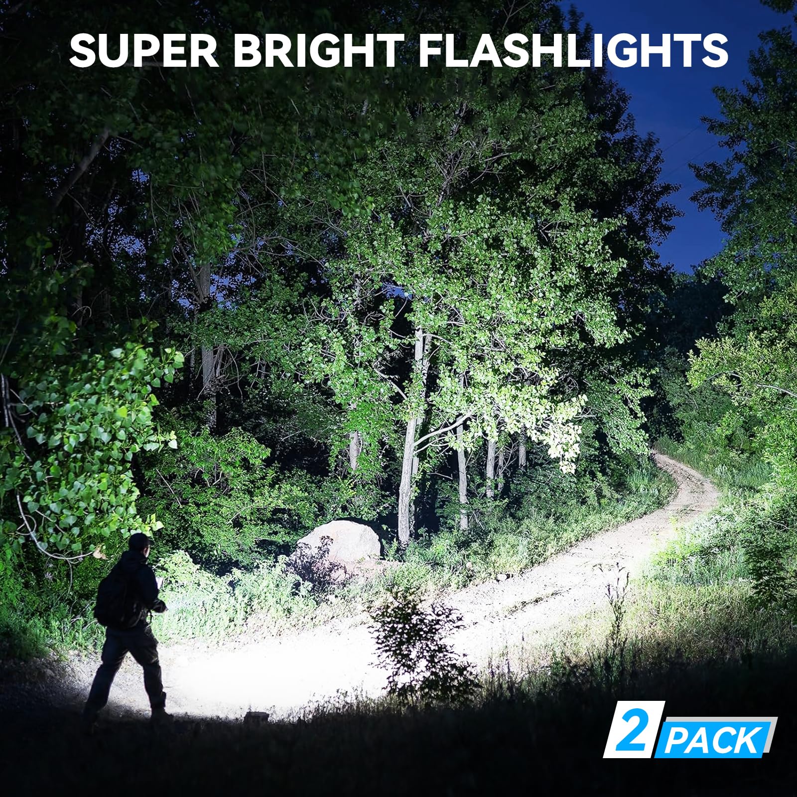 Paquete de 2 linternas recargables, luz de flash súper brillante de alto lúmenes, 6 modos de linterna, potentes linternas LED de mano para acampar en casa
