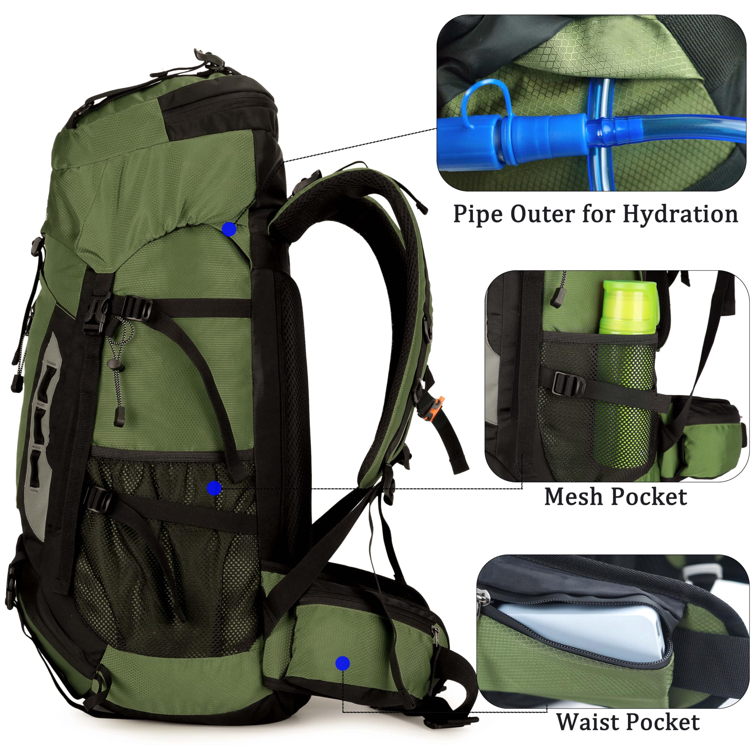 60 l Wanderrucksack, Camping-Rucksack, Jagd-Rucksack für Outdoor, wasserabweisend, taktischer Rucksack für Damen und Herren, Tiefes Blau, Large, Outdoor