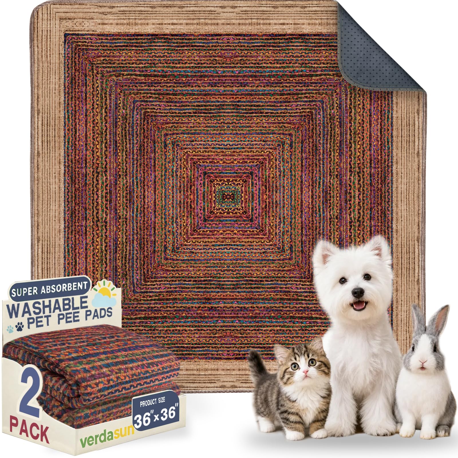 Washable Pee Pads for Dogs, Reusable Puppy Potty Training Pads, Ultra-Absorbent Thick Waterproof Leak-Proof Non-Slip Pads &amp; Mat for Crate, Playpen, Floor, Whelping &amp; Housebreaking , 2 Pack 36"x36"