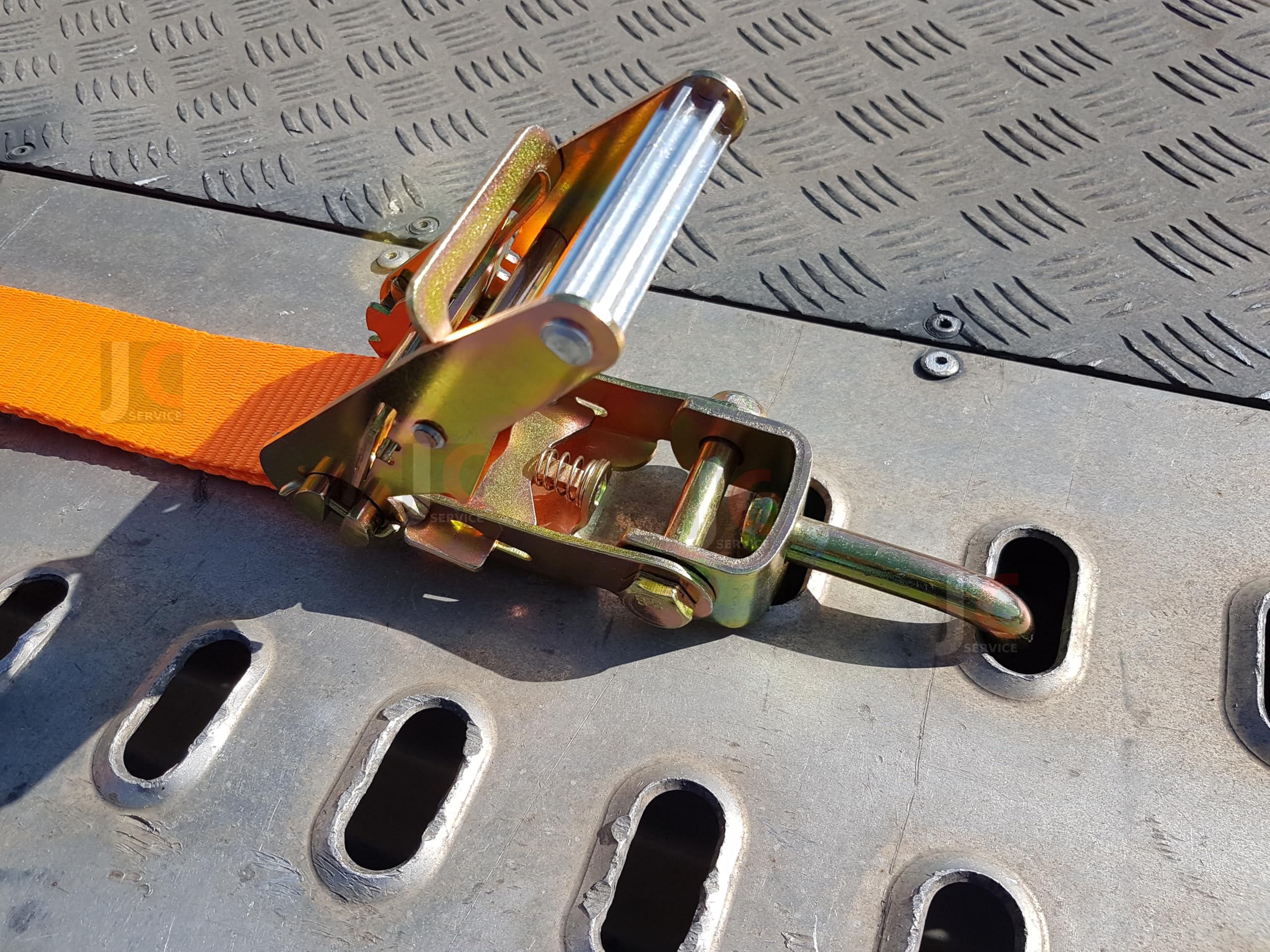 4X 50mm / 3 Meter Spanngurt mit extra langem Grippschlauch Autotransport Radsicherung Reifengurt PKW Anhänger Zurrgurt KFZ Trailer – Gurt mit EN 12195-2 / LC 3000 daN
