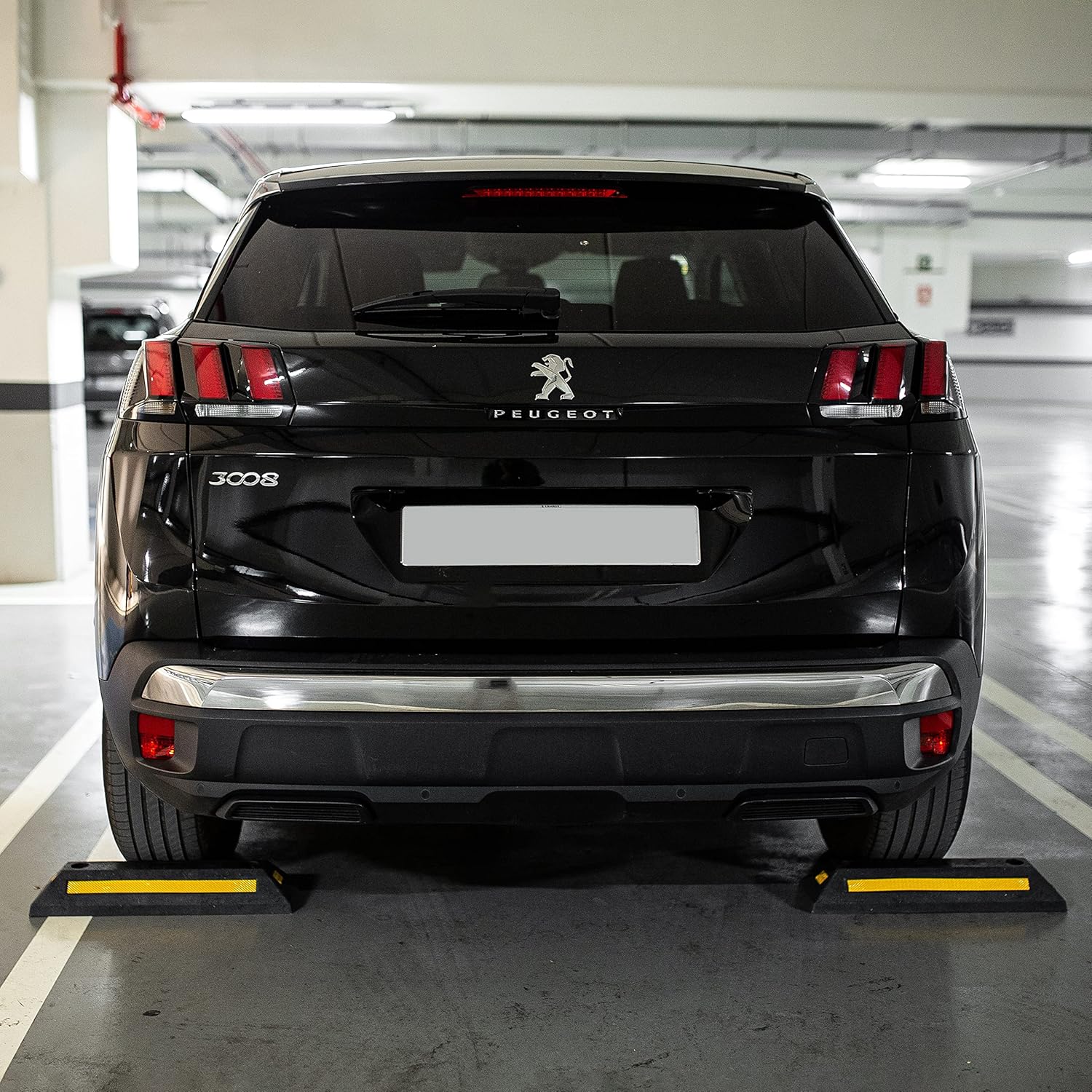 ZONETECH Heavy Duty Rubber Parking Guide -4 Pcs Premium Quality Durable Car Garage Wheel Stopper Professional Grade Park with Reflective Yellow Tape Curb