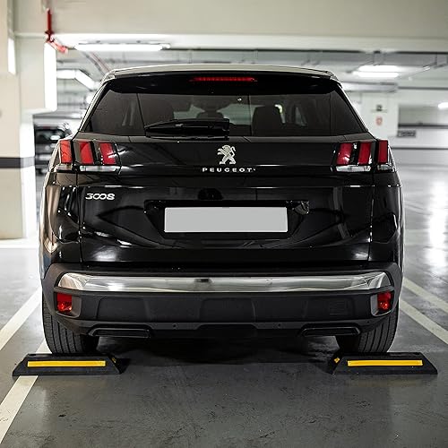 Miniatura 8 de ZONETECH Guía de aparcamiento de goma resistente, 4 piezas de tope de rueda de garaje duradero de calidad premium para estacionamiento de grado