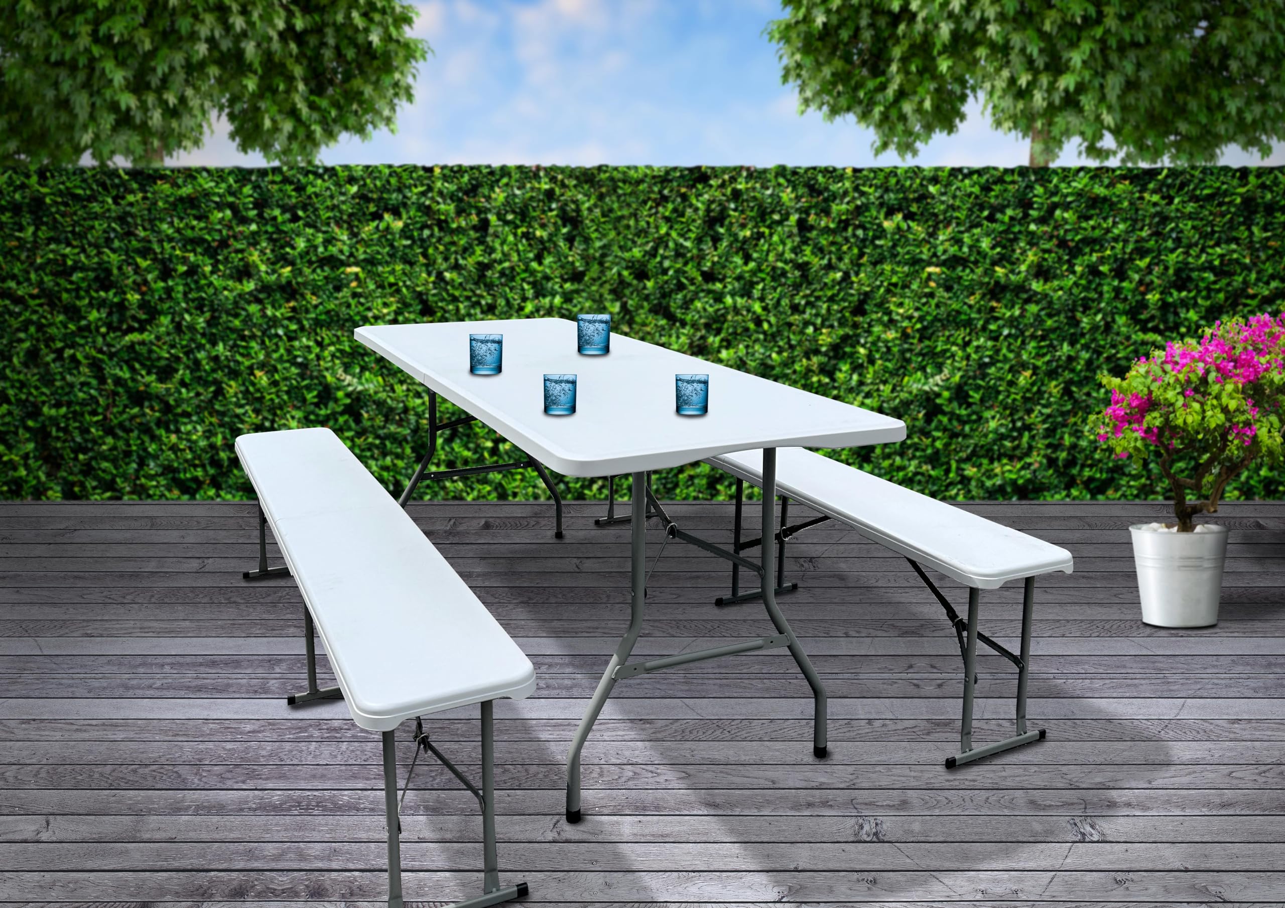Bierzeltgarnitur klappbar & 3-teilig - Tisch 180 x 70 x 74 cm & Bänke 183 x 28 x 43 cm - Gartenmöbel Set Bierzeltgarnitur Sitzgarnitur Camping