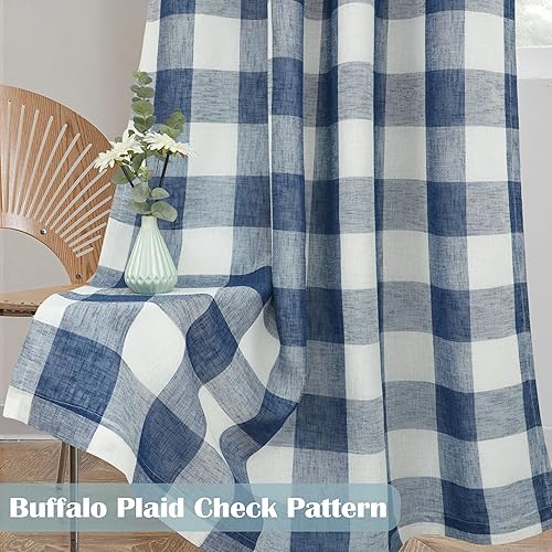 Vista 179 de DriftAway - Cortinas de ojales opacas, patrón a cuadros, forro térmico con aislamiento, blackout, impresas a cuadros, 2 capas, juego de 2 paneles