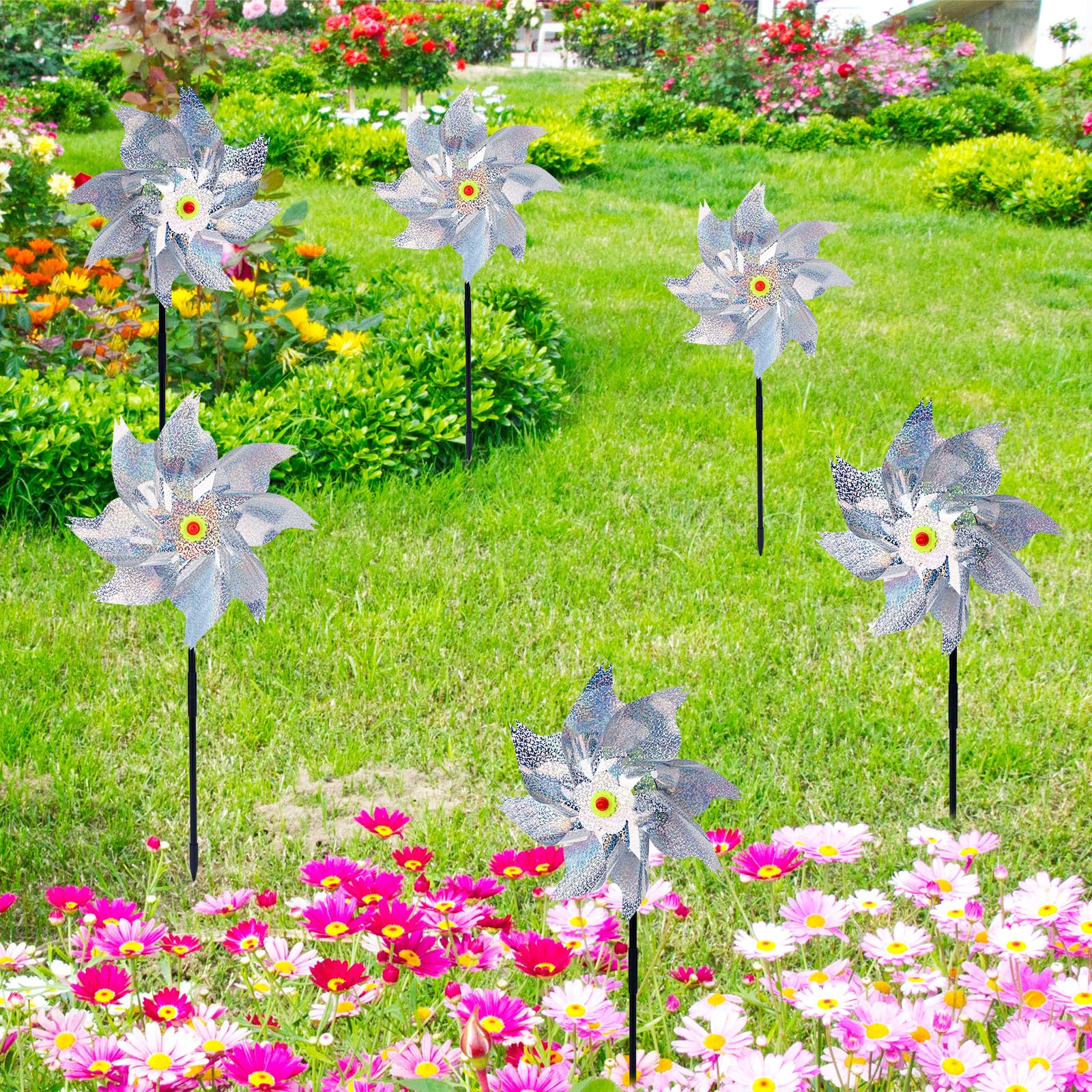10pcs Reflective Bird Windmill, Pinwheel Prevention for Outside Ultra Sparkly Pin Wheel to Deter Animal Devices - Image 3
