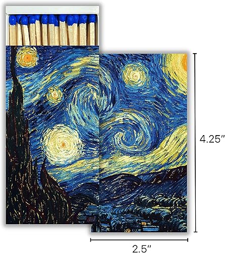 Miniatura 2 de Starry Night Van Gogh - Cajas de cerillas decorativas con fósforos de madera, ideal para encender velas, chimeneas, parrillas y más  Juego de 2