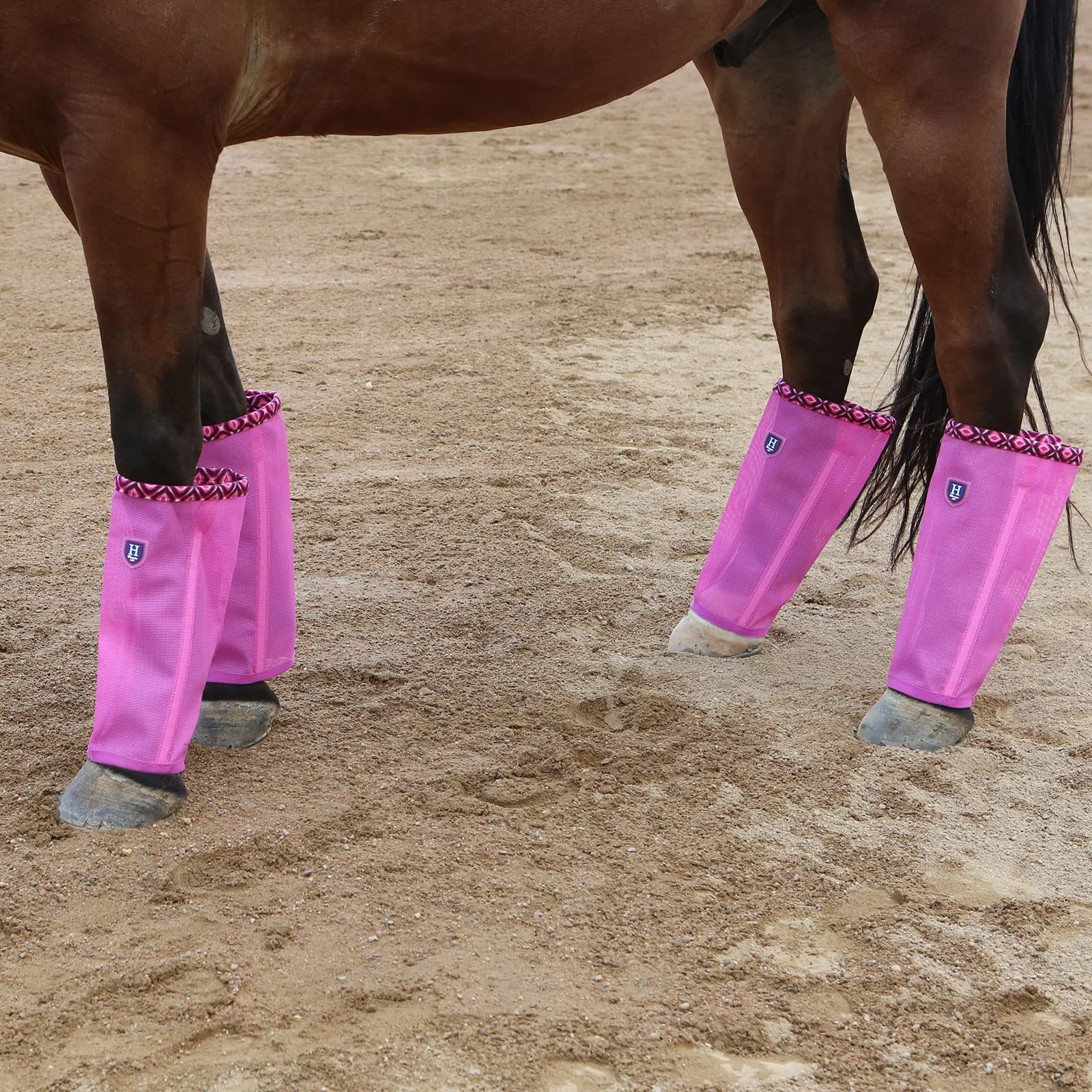 CareMaster Fine Mesh Fly Boots Loose Fitting & Non-Slip Horse Fly Leggings Fleece Air Flow (Set of 4) Hot Fuchsia Medium
