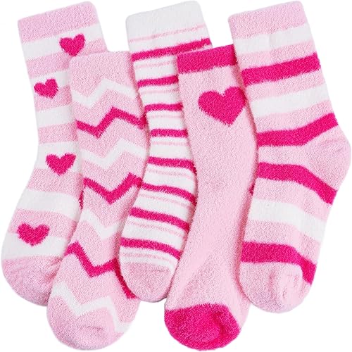 HONGTEYA Valentines Day GIfts Fuzzy Socks for Women Girls Cozy Soft Warm Winter Fluffy Slipper Socks Galentines Day Gifts