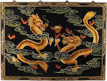 48" W Chinese Happy Dragon Oriental Wall Panels