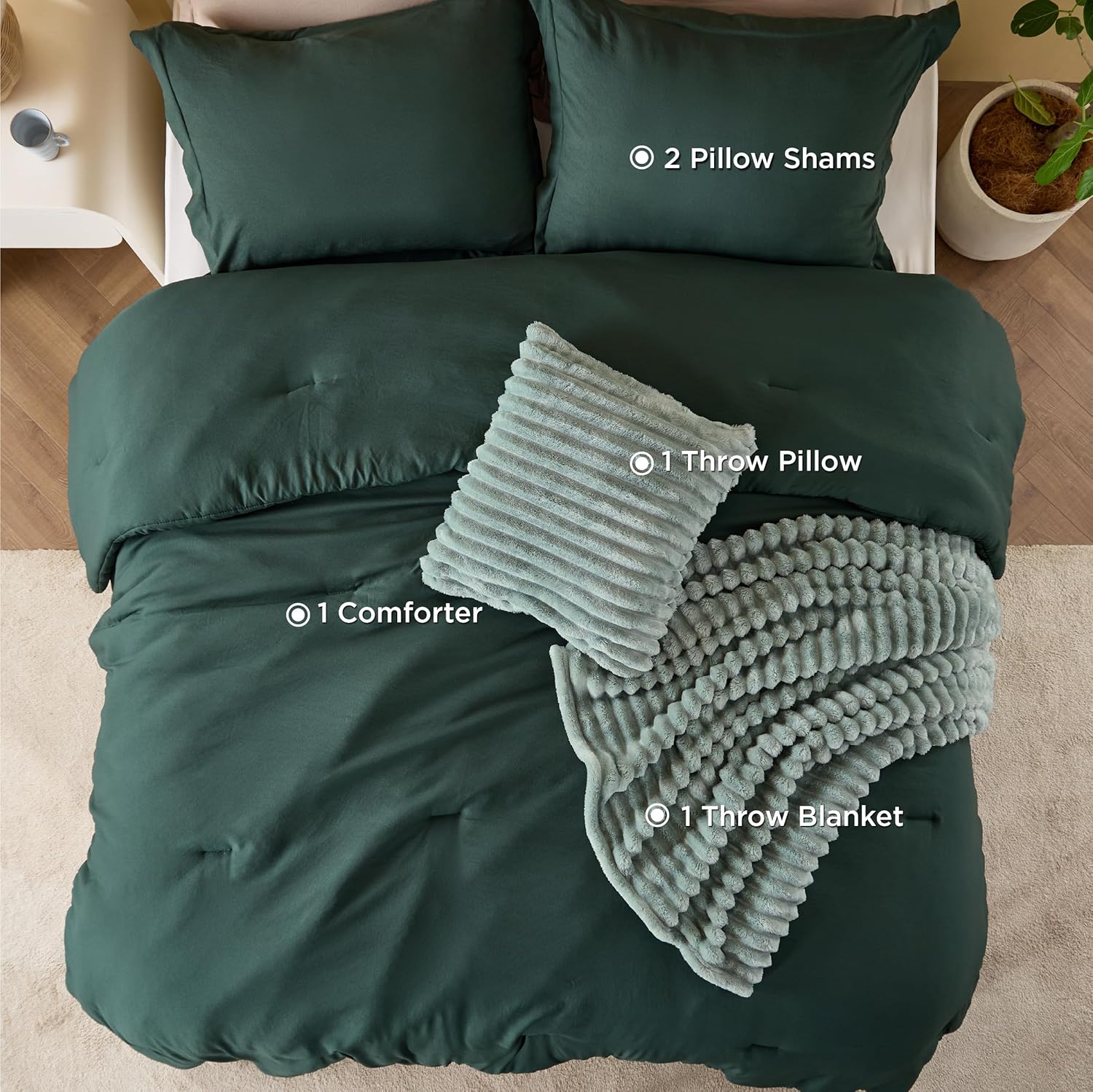 Bedsure Queen Comforter Set 5 Pieces - Bed in a Bag with Fleece Throw Blanket and Decorative Pillow, Lightweight Bedding Comforter Sets, All Season Bedding, Emerald Green
