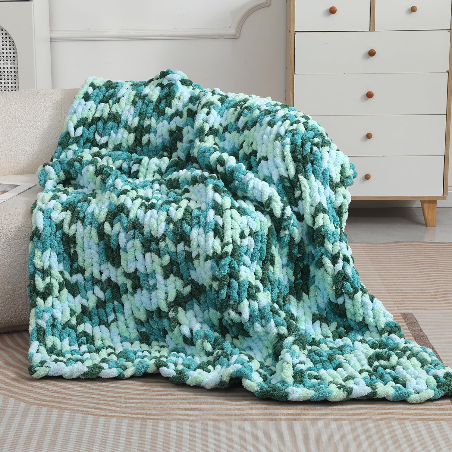 Chunky Chenille Yarn for Hand Knitting 8 Jumbo Pack Chunky Yarn for Hand Soft Blanket Knitting, Bulky Thick Fluffy Yarn for Crocheting (Sea of Clouds)