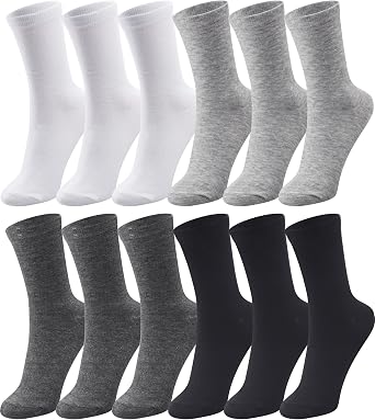 Duufin 12 Pairs Womens Crew Socks Mid Calf Lightweight Casual Gym Workout Plain Socks for Women