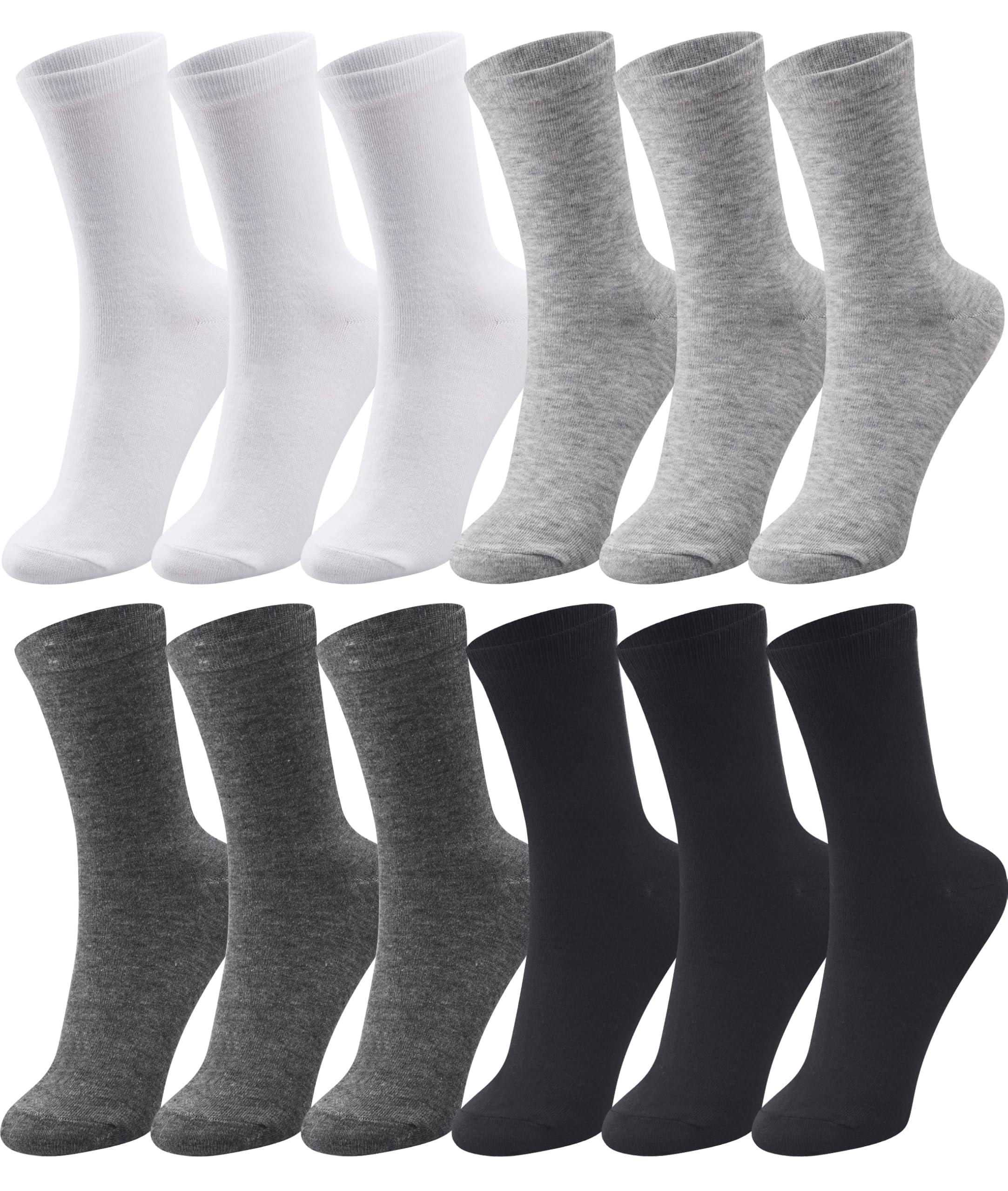 Duufin 12 Pairs Women's Crew Socks Mid Calf Lightweight Casual Gym Workout Plain Socks for Women