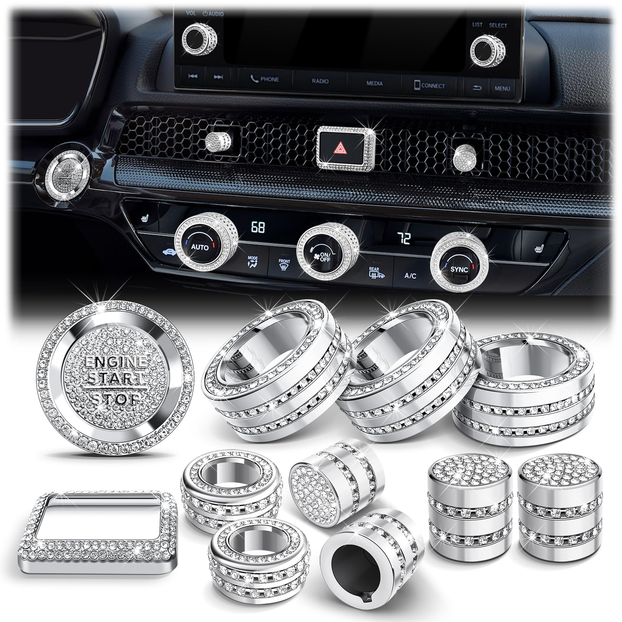 Polodunn for Honda Civic 2022-2026 Accessories, CRV 2023-2026 & Acura Ingetra 2023-2025 (Fit 7" Screen/ 2 Audio Knobs), 12pcs Knob Cover Kit - Hazard